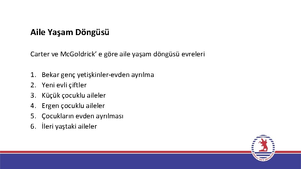 Aile Yaşam Döngüsü Carter ve Mc. Goldrick’ e göre aile yaşam döngüsü evreleri 1.