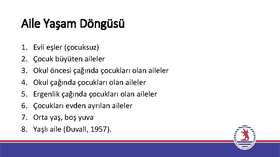 Aile Yaşam Döngüsü 1. 2. 3. 4. 5. 6. 7. 8. Evli eşler (çocuksuz)