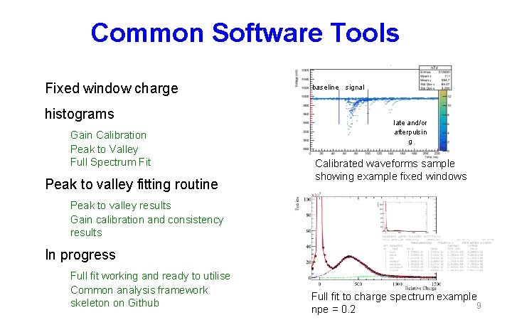 Common Software Tools Fixed window charge histograms Gain Calibration Peak to Valley Full Spectrum