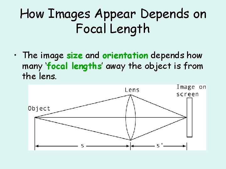 How Images Appear Depends on Focal Length • The image size and orientation depends