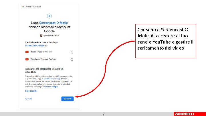 Consenti a Screencast-OMatic di accedere al tuo canale You. Tube e gestire il caricamento