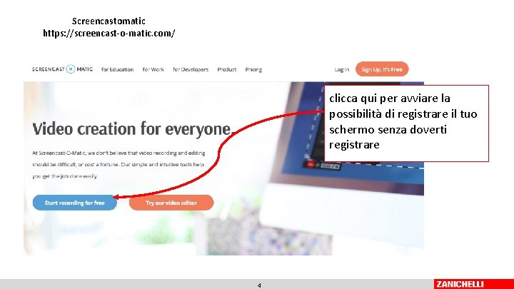 Screencastomatic https: //screencast-o-matic. com/ clicca qui per avviare la possibilità di registrare il tuo