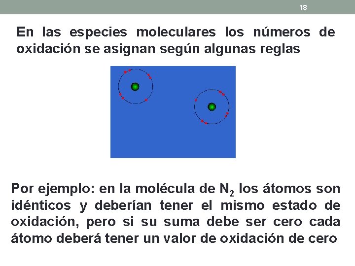 18 En las especies moleculares los números de oxidación se asignan según algunas reglas