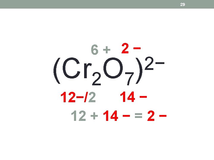 29 6+ 2− (Cr 2 O 7 2− ) 14 − 12−/2 12 +