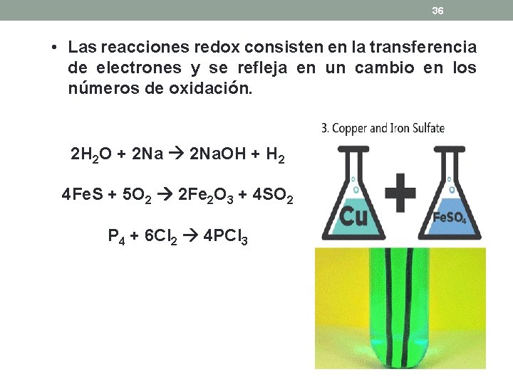 36 • Las reacciones redox consisten en la transferencia de electrones y se refleja