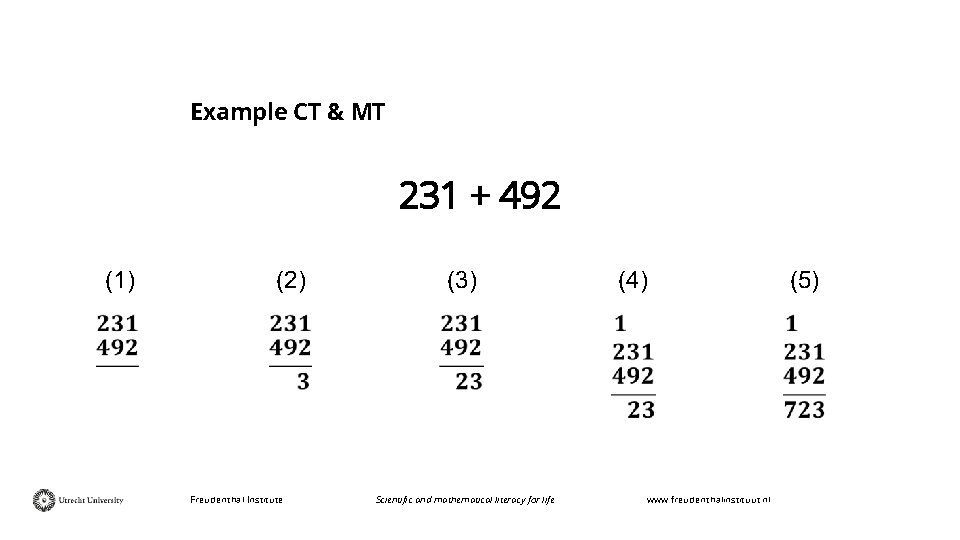 Example CT & MT 231 + 492 (1) (2) Freudenthal Institute (3) Scientific and