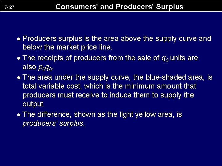 7 - 27 Consumers’ and Producers’ Surplus · Producers surplus is the area above