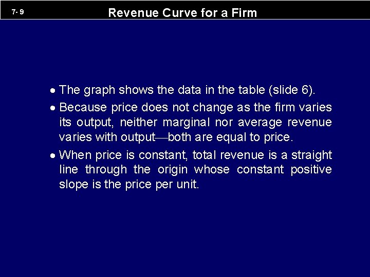 7 - 9 Revenue Curve for a Firm · The graph shows the data 7 - 9 Revenue Curve for a Firm · The graph shows the data