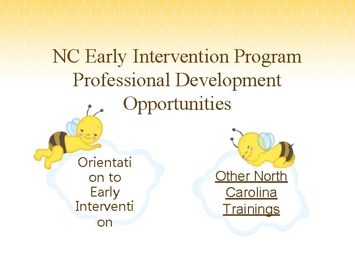 NC Early Intervention Program Professional Development Opportunities Orientati on to Early Interventi on Other