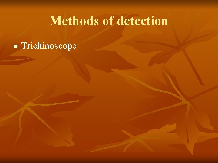 Methods of detection n Trichinoscope 