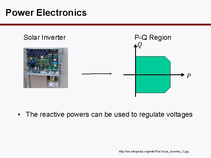 Power Electronics Solar Inverter P-Q Region • The reactive powers can be used to