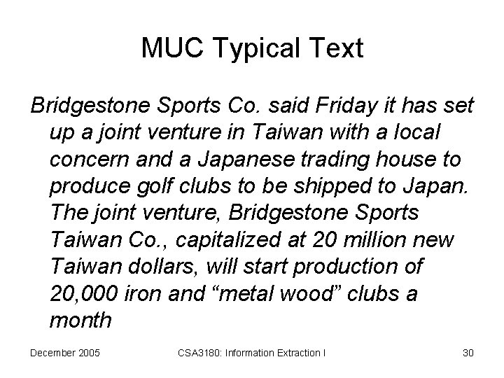 MUC Typical Text Bridgestone Sports Co. said Friday it has set up a joint