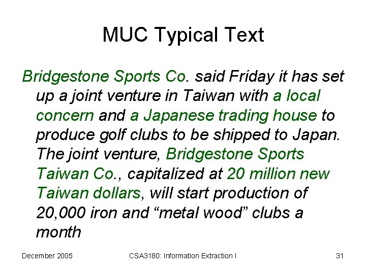 MUC Typical Text Bridgestone Sports Co. said Friday it has set up a joint