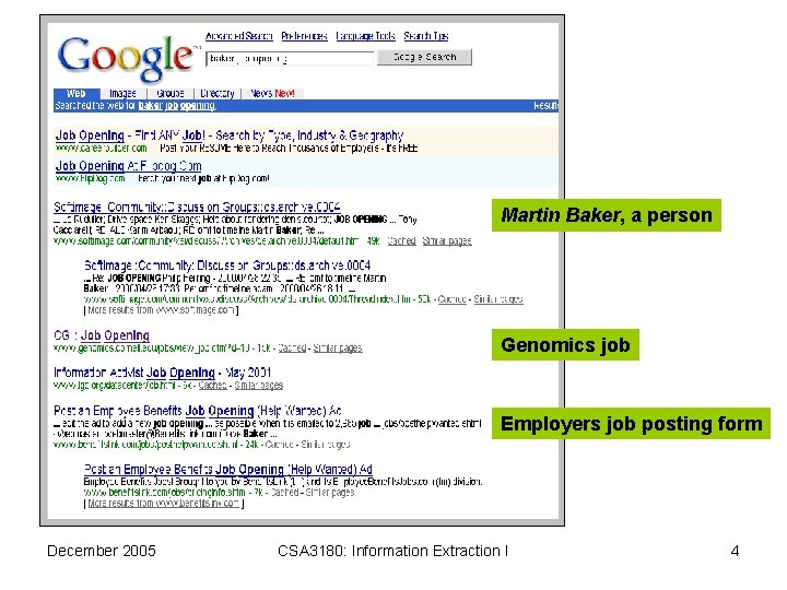 Martin Baker, a person Genomics job Employers job posting form December 2005 CSA 3180: