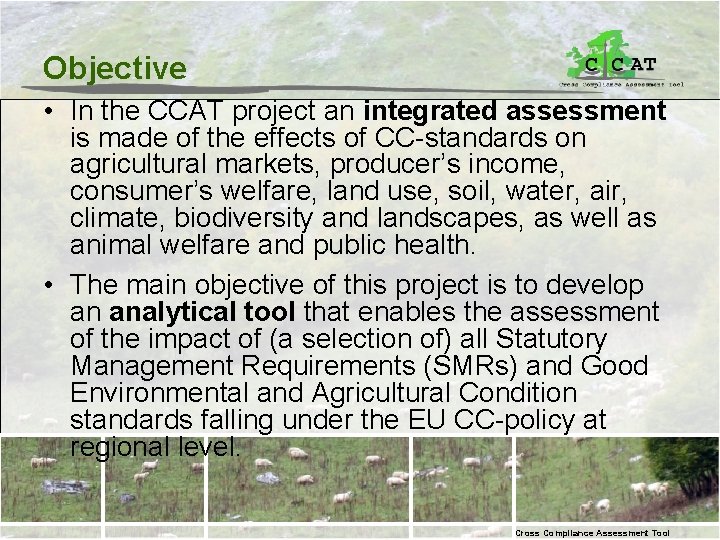 Objective • In the CCAT project an integrated assessment is made of the effects