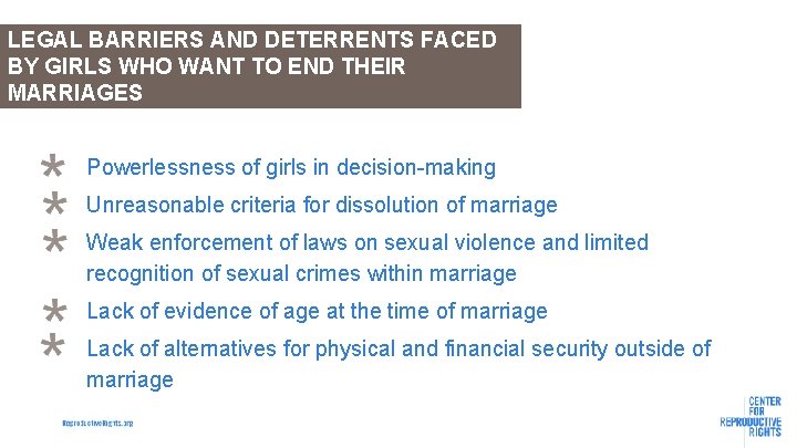 LEGAL BARRIERS AND DETERRENTS FACED BY GIRLS WHO WANT TO END THEIR MARRIAGES Powerlessness