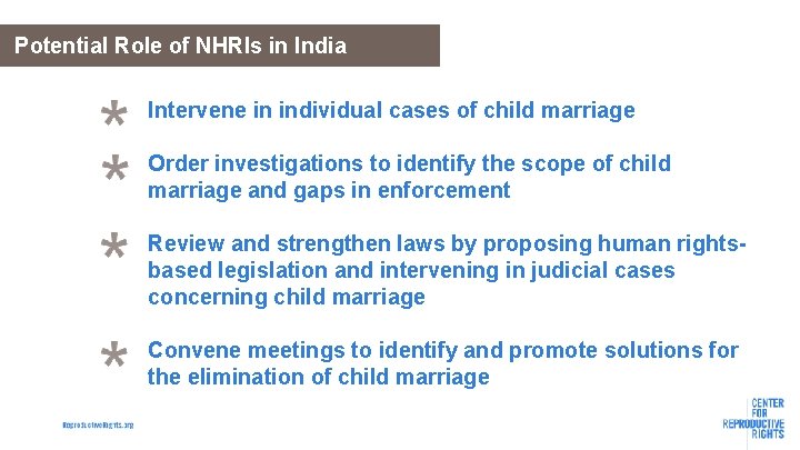 Potential Role of NHRIs in India Intervene in individual cases of child marriage Order