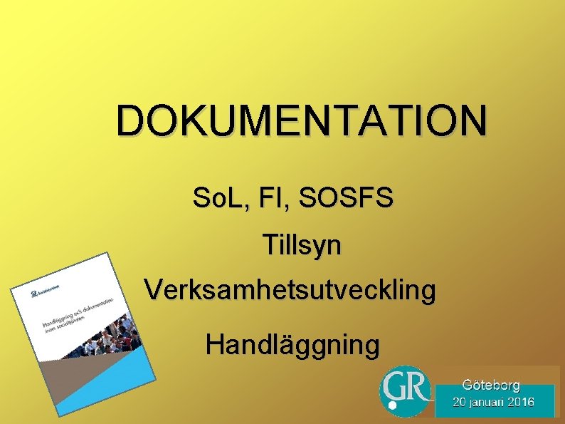 DOKUMENTATION So. L, Fl, SOSFS Tillsyn Verksamhetsutveckling Handläggning 