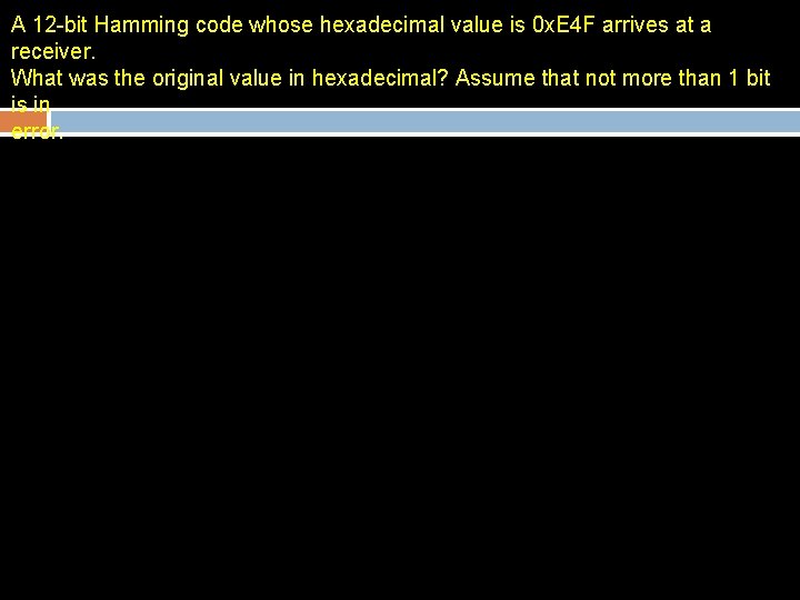 A 12 -bit Hamming code whose hexadecimal value is 0 x. E 4 F