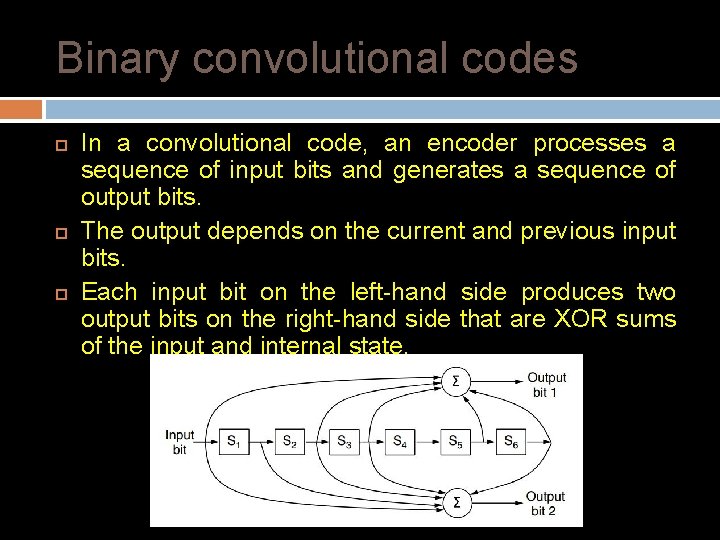 Binary convolutional codes In a convolutional code, an encoder processes a sequence of input