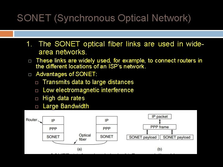 SONET (Synchronous Optical Network) 1. The SONET optical fiber links are used in widearea