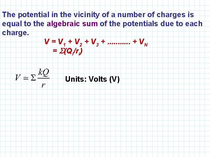 The potential in the vicinity of a number of charges is equal to the