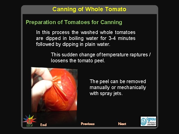 Canning of Whole Tomato Preparation of Tomatoes for Canning In this process the washed