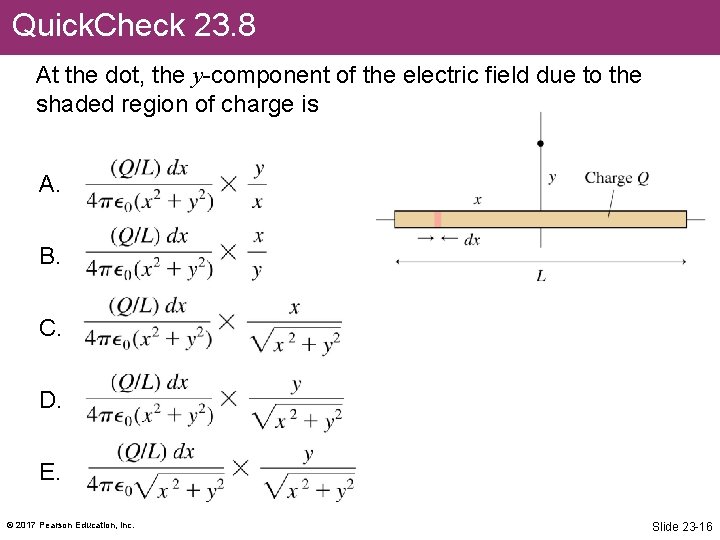 Quick. Check 23. 8 At the dot, the y-component of the electric field due