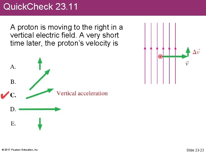 Quick. Check 23. 11 A proton is moving to the right in a vertical