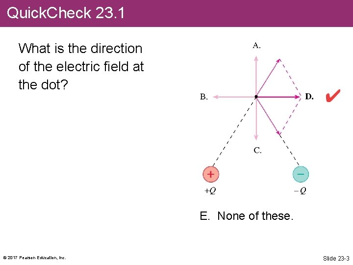 Quick. Check 23. 1 What is the direction of the electric field at the