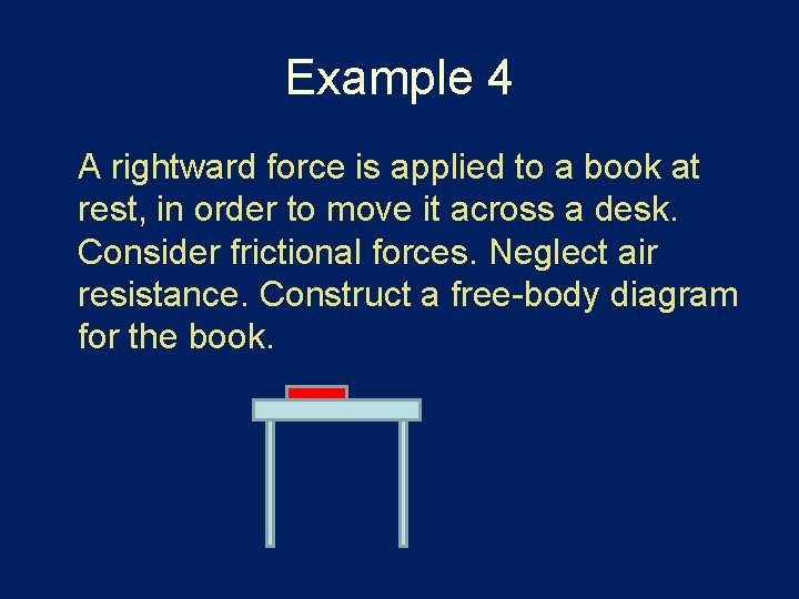 Example 4 A rightward force is applied to a book at rest, in order