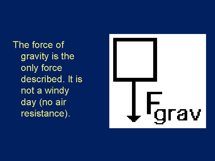 The force of gravity is the only force described. It is not a windy