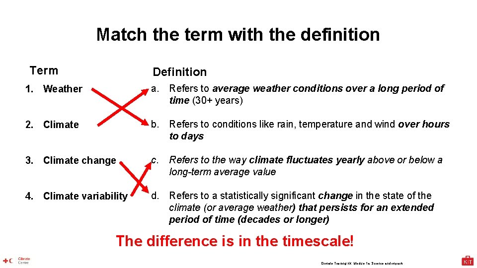 Match the term with the definition Term Definition 1. Weather a. Refers to average