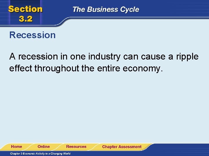 Recession A recession in one industry can cause a ripple effect throughout the entire