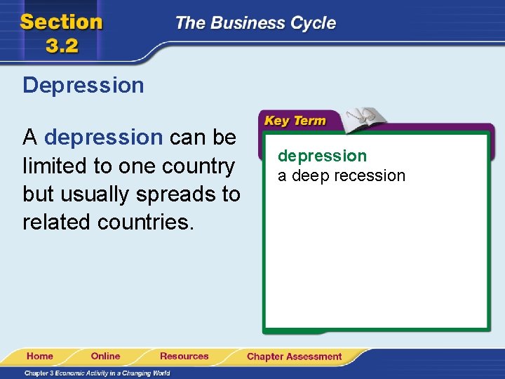 Depression A depression can be limited to one country but usually spreads to related