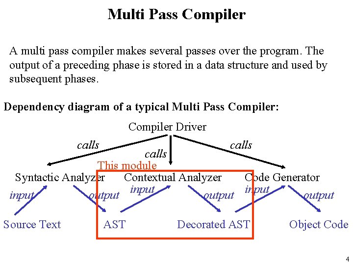 Multi Pass Compiler A multi pass compiler makes several passes over the program. The