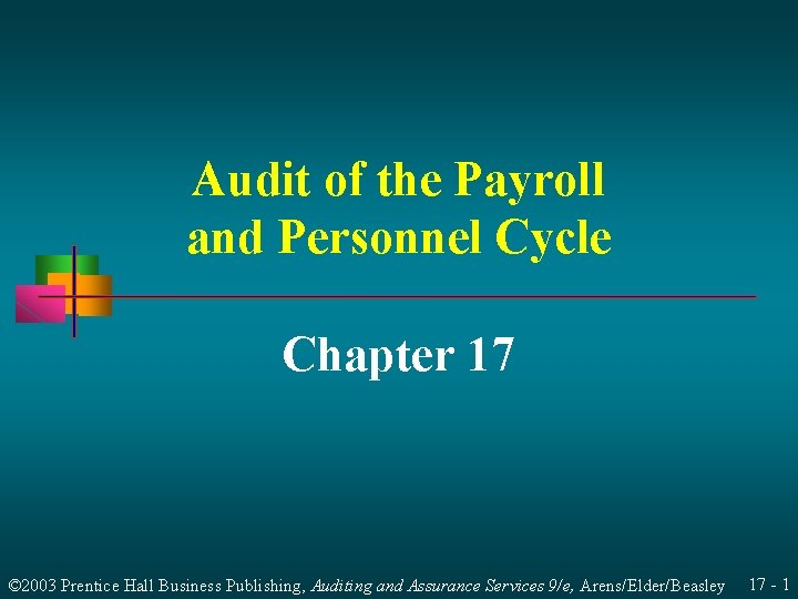 Audit of the Payroll and Personnel Cycle Chapter 17 © 2003 Prentice Hall Business