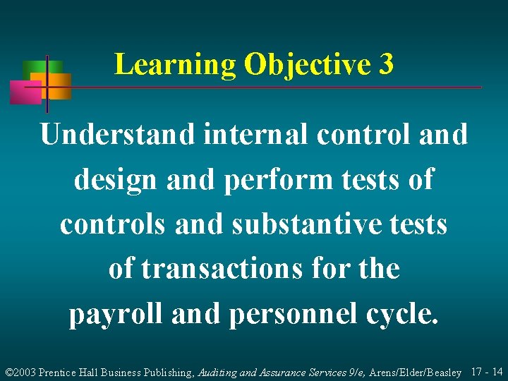 Learning Objective 3 Understand internal control and design and perform tests of controls and