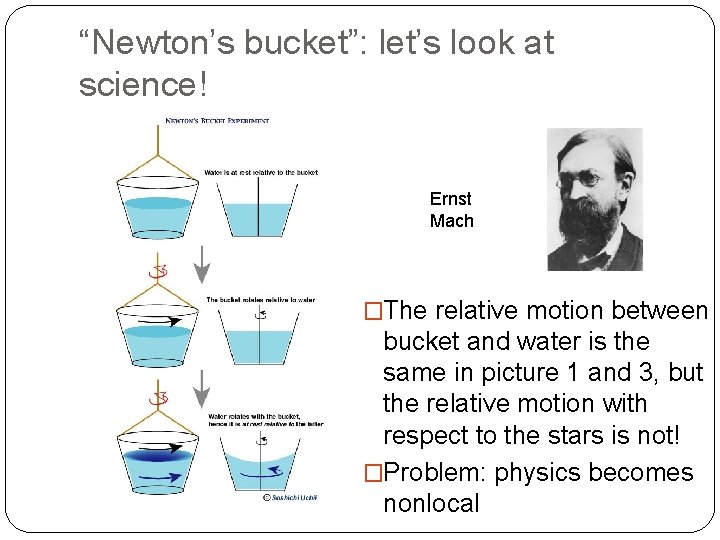 “Newton’s bucket”: let’s look at science! Ernst Mach �The relative motion between bucket and