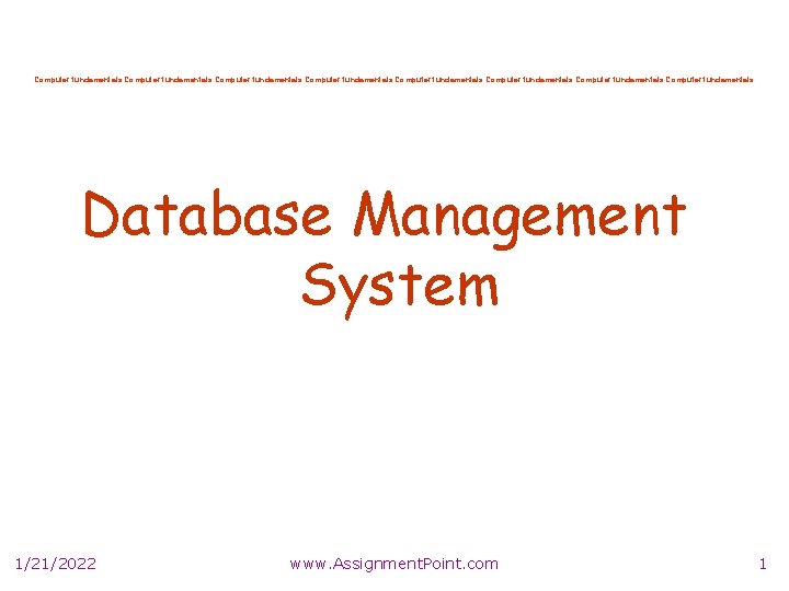 Computer fundamentals Computer fundamentals Database Management System 1/21/2022 www. Assignment. Point. com 1 