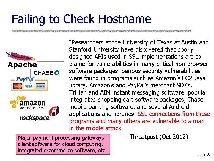 Failing to Check Hostname “Researchers at the University of Texas at Austin and Stanford