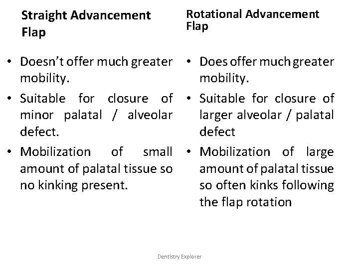 Straight Advancement Flap Rotational Advancement Flap • Doesn’t offer much greater • Does offer