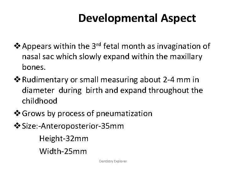 Developmental Aspect v Appears within the 3 rd fetal month as invagination of nasal