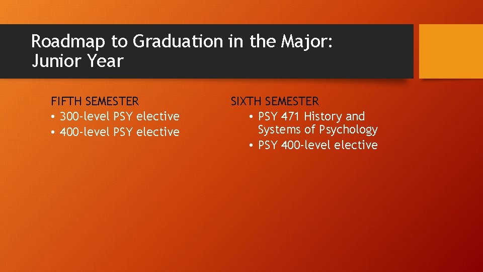 Roadmap to Graduation in the Major: Junior Year FIFTH SEMESTER • 300 -level PSY