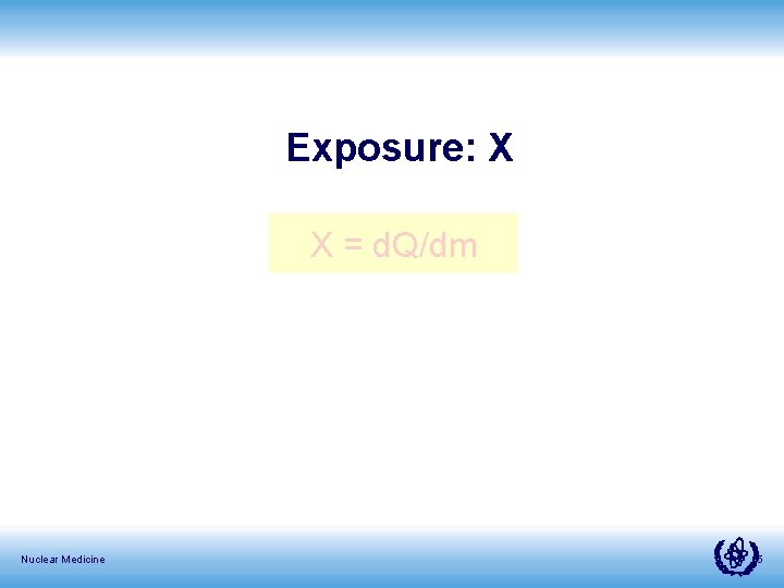 Exposure: X X = d. Q/dm Nuclear Medicine 5 