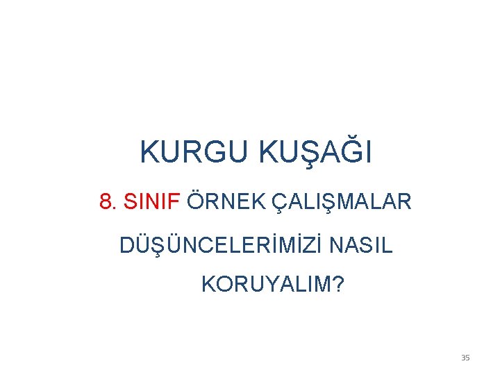 KURGU KUŞAĞI 8. SINIF ÖRNEK ÇALIŞMALAR DÜŞÜNCELERİMİZİ NASIL KORUYALIM? 35 