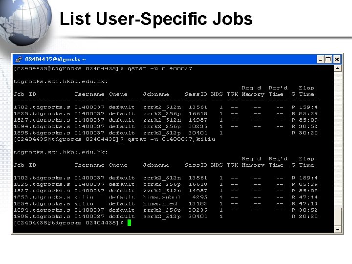 List User-Specific Jobs 