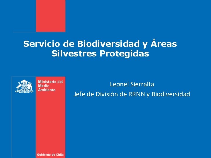 Servicio de Biodiversidad y Áreas Silvestres Protegidas Leonel Sierralta Jefe de División de RRNN