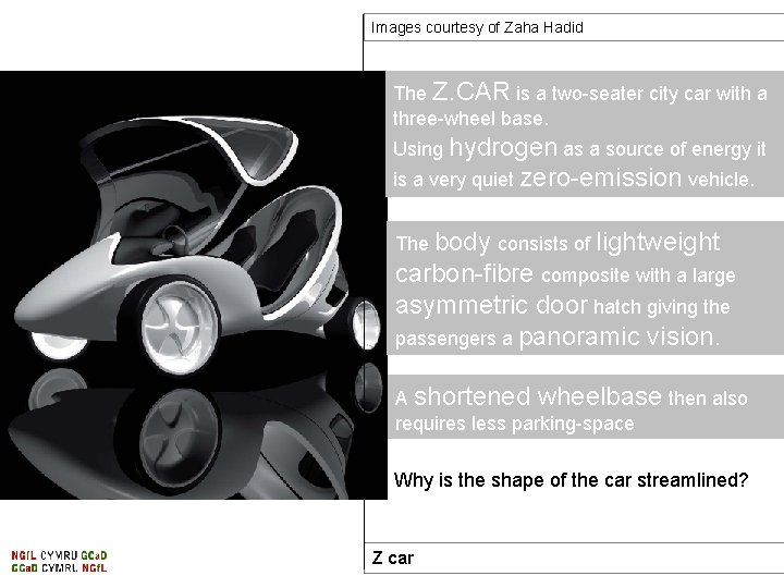 Images courtesy of Zaha Hadid The Z. CAR is a two-seater city car with