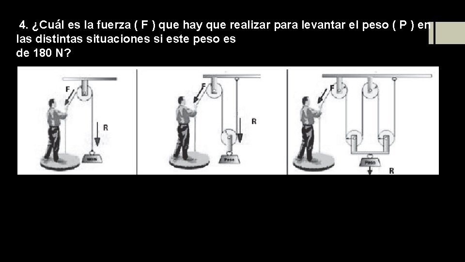 4. ¿Cuál es la fuerza ( F ) que hay que realizar para levantar